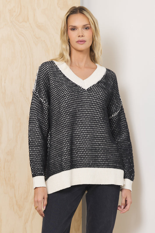 Honeycomb Knit V Neck Sweater | Vintage Havana