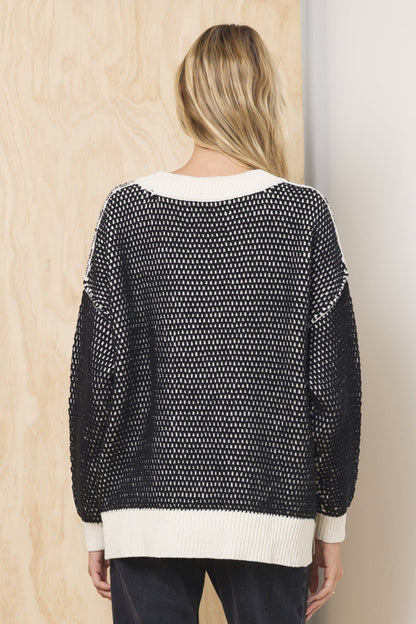 Honeycomb Knit V Neck Sweater | Vintage Havana