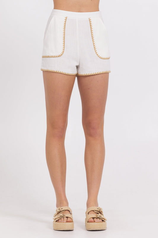 High Waisted Shorts w/ Tan Whip Stitch | Vintage Havana