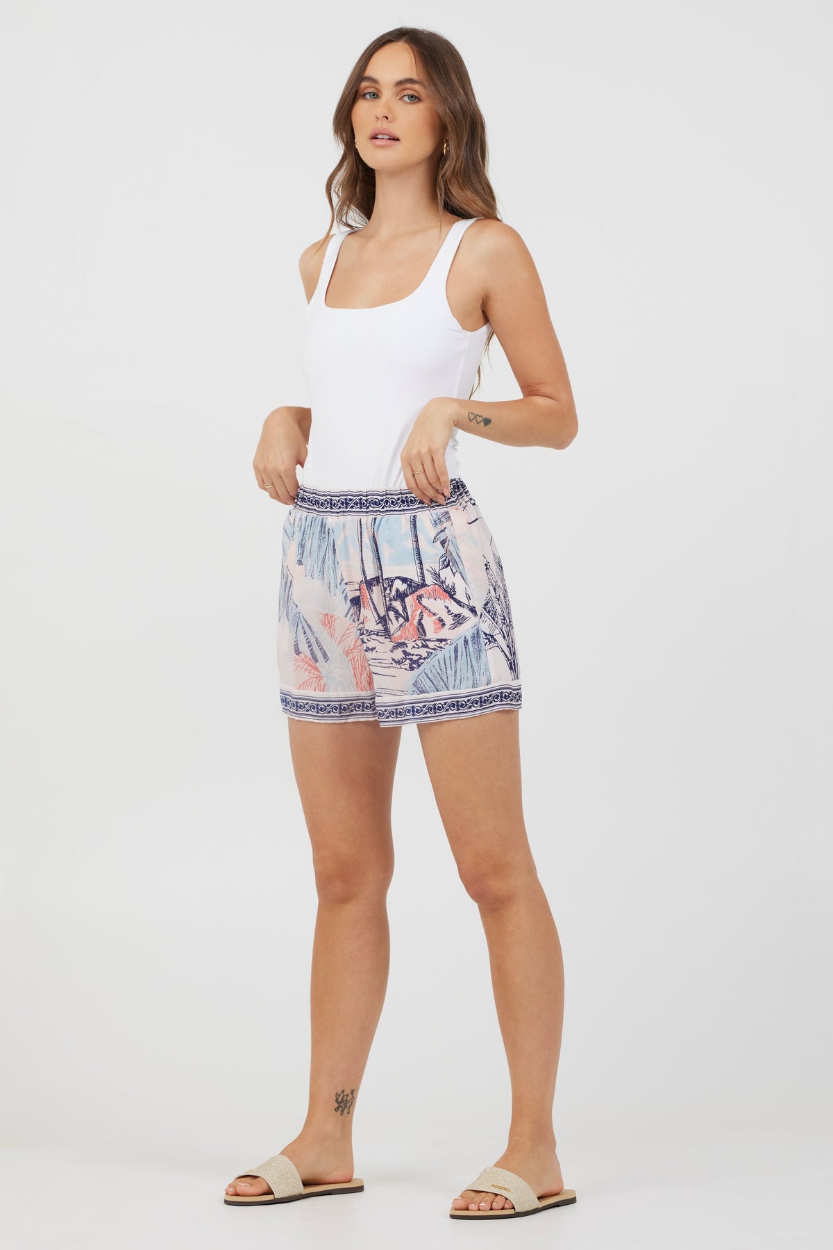 Blue & Pink Scenic Print Placement Shorts | Vintage Havana