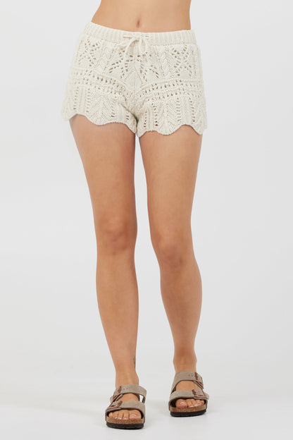 Ivory Crochet Knit Scallop Edge Shorts | Vintage Havana