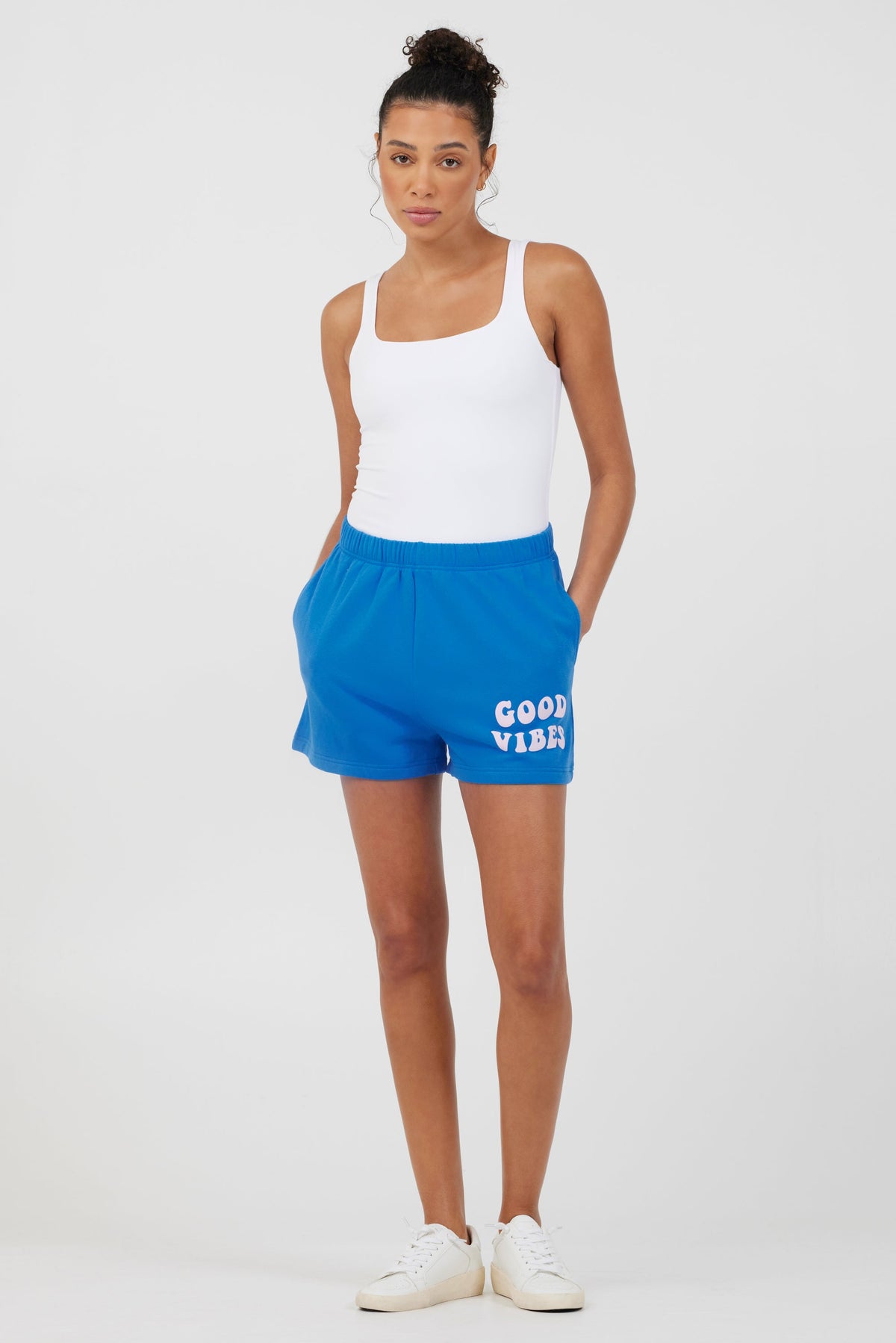 Royal Blue W/ Pink Puff "Good Vibes" Surf Wash Shorts | Vintage Havana