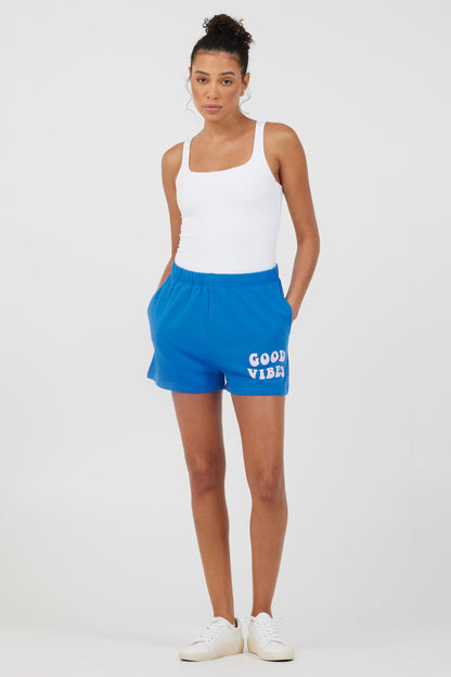 Royal Blue W/ Pink Puff "Good Vibes" Surf Wash Shorts | Vintage Havana