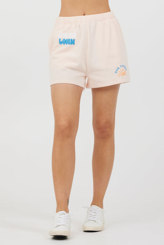 Peach Parfait W/ Multi Puff "Sunchaser" Surf Wash Shorts | Vintage Havana