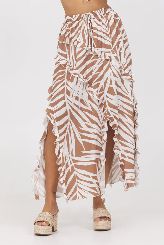 Printed Rayon Ruffle Maxi Skirt | Vintage Havana
