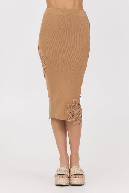 Caramel Rib Midi Skirt w/ Crochet Insert | Vintage Havana