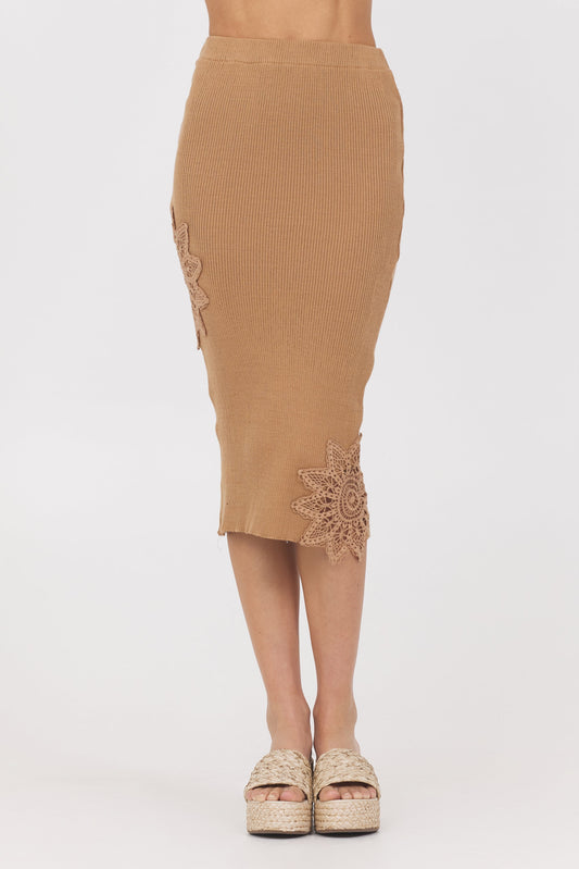 Caramel Rib Midi Skirt w/ Crochet Insert | Vintage Havana
