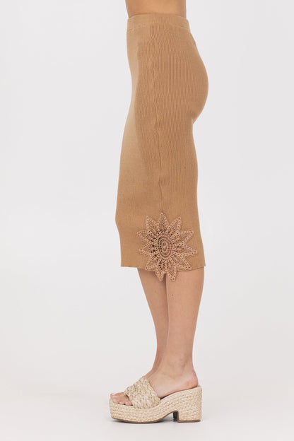 Caramel Rib Midi Skirt w/ Crochet Insert | Vintage Havana
