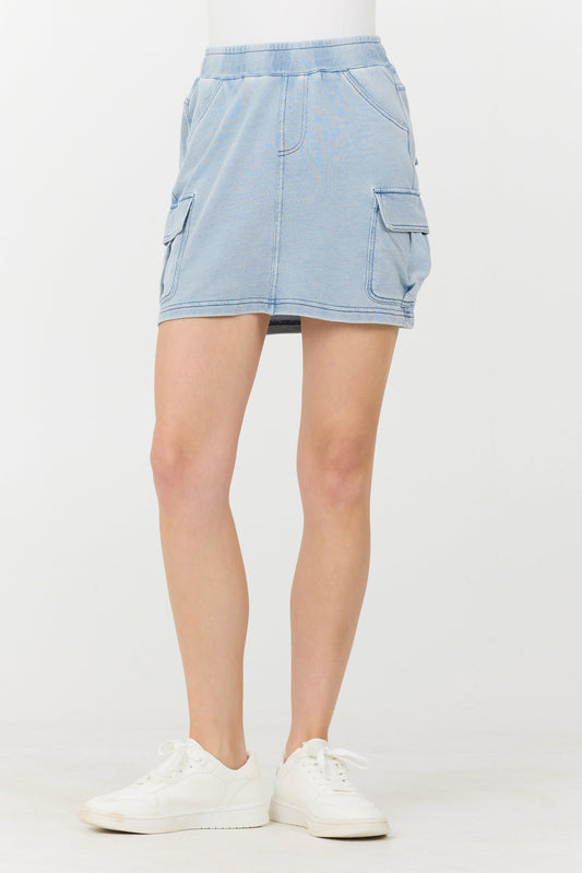 Washed Denim Terry Fleece Cargo Skirt | Vintage Havana