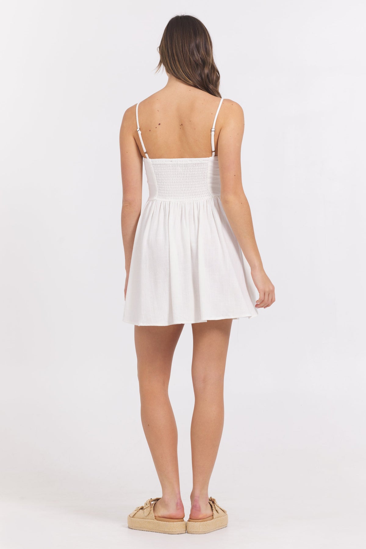 White Mini Dress w/ Tan Whip Stitch | Vintage Havana