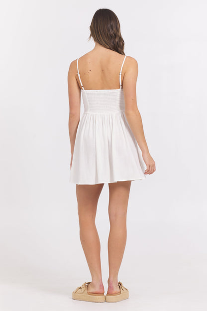 White Mini Dress w/ Tan Whip Stitch | Vintage Havana