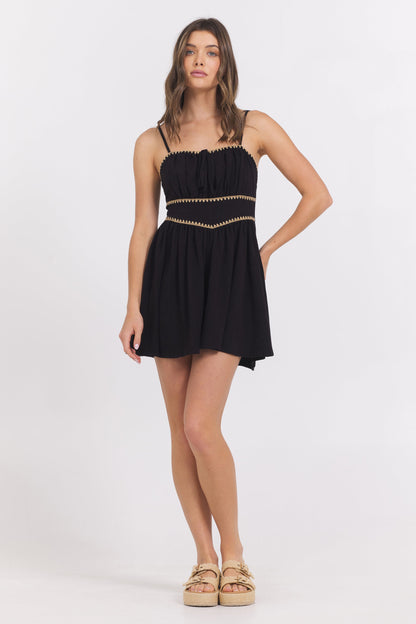 Black Mini Dress w/ Tan Whip Stitch | Vintage Havana