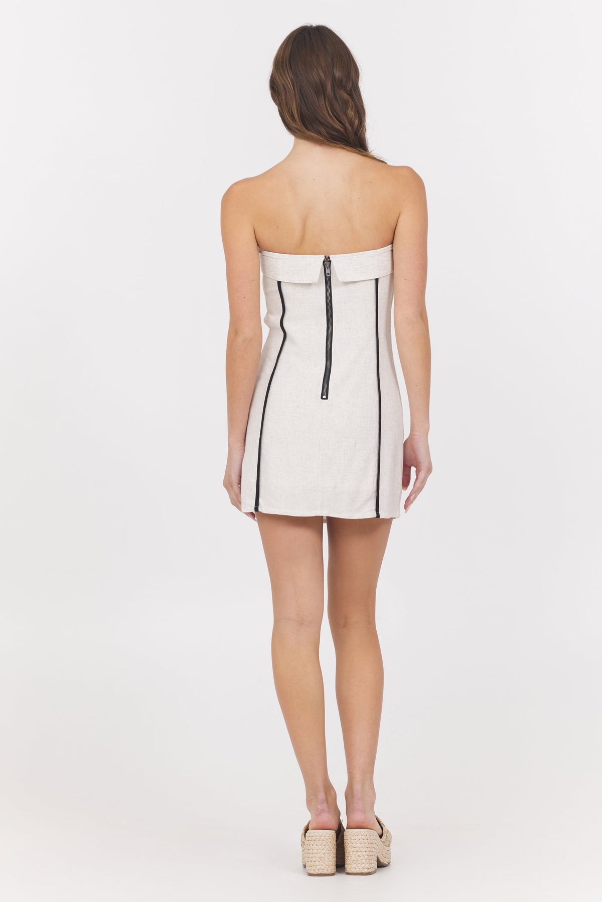 Linen Blend Mini Dress w/ Piping | Vintage Havana