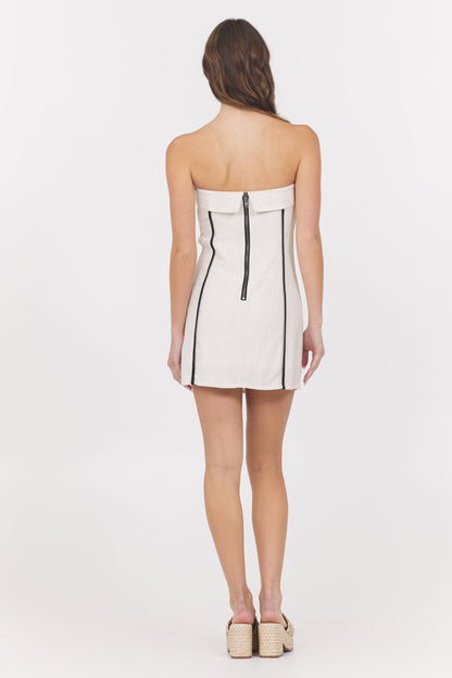 Linen Blend Mini Dress w/ Piping | Vintage Havana