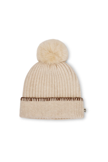 RIBBED POMPOM BEANIE - IVORY/TAN | Vintage Havana