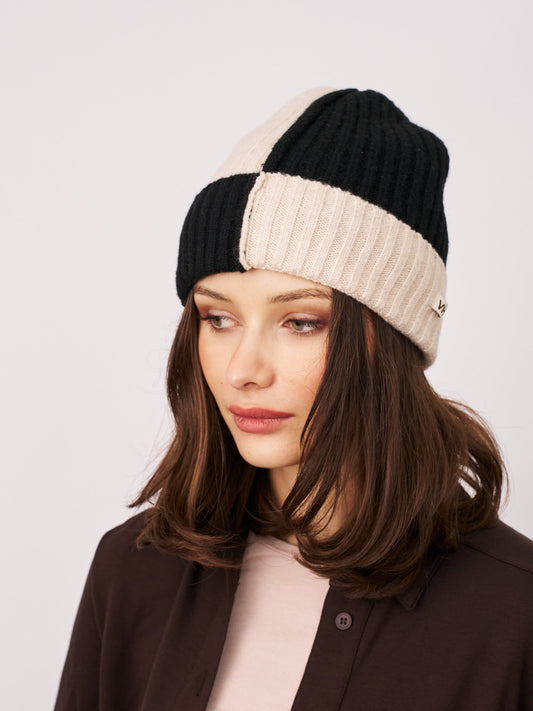 SEAM PATTERN BEANIE - BLACK | Vintage Havana