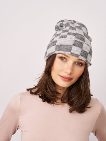 CHECK PATTERN BEANIE - GREY | Vintage Havana