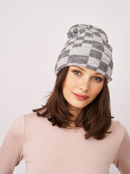 CHECK PATTERN BEANIE - GREY | Vintage Havana