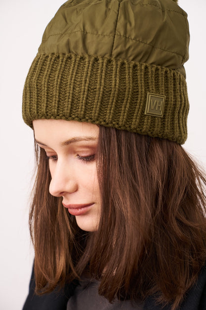 PUFFER POMPOM HAT - OLIVE | Vintage Havana