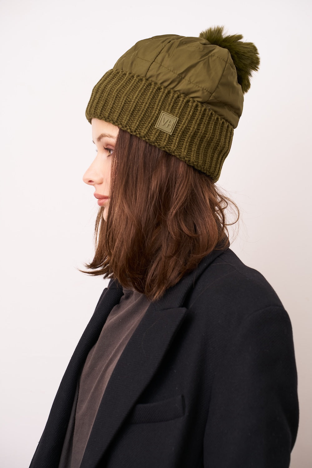 PUFFER POMPOM HAT - OLIVE | Vintage Havana