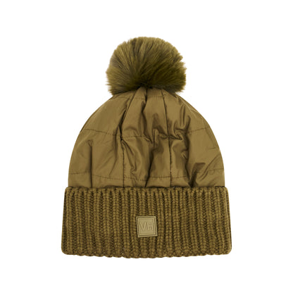 PUFFER POMPOM HAT - OLIVE | Vintage Havana