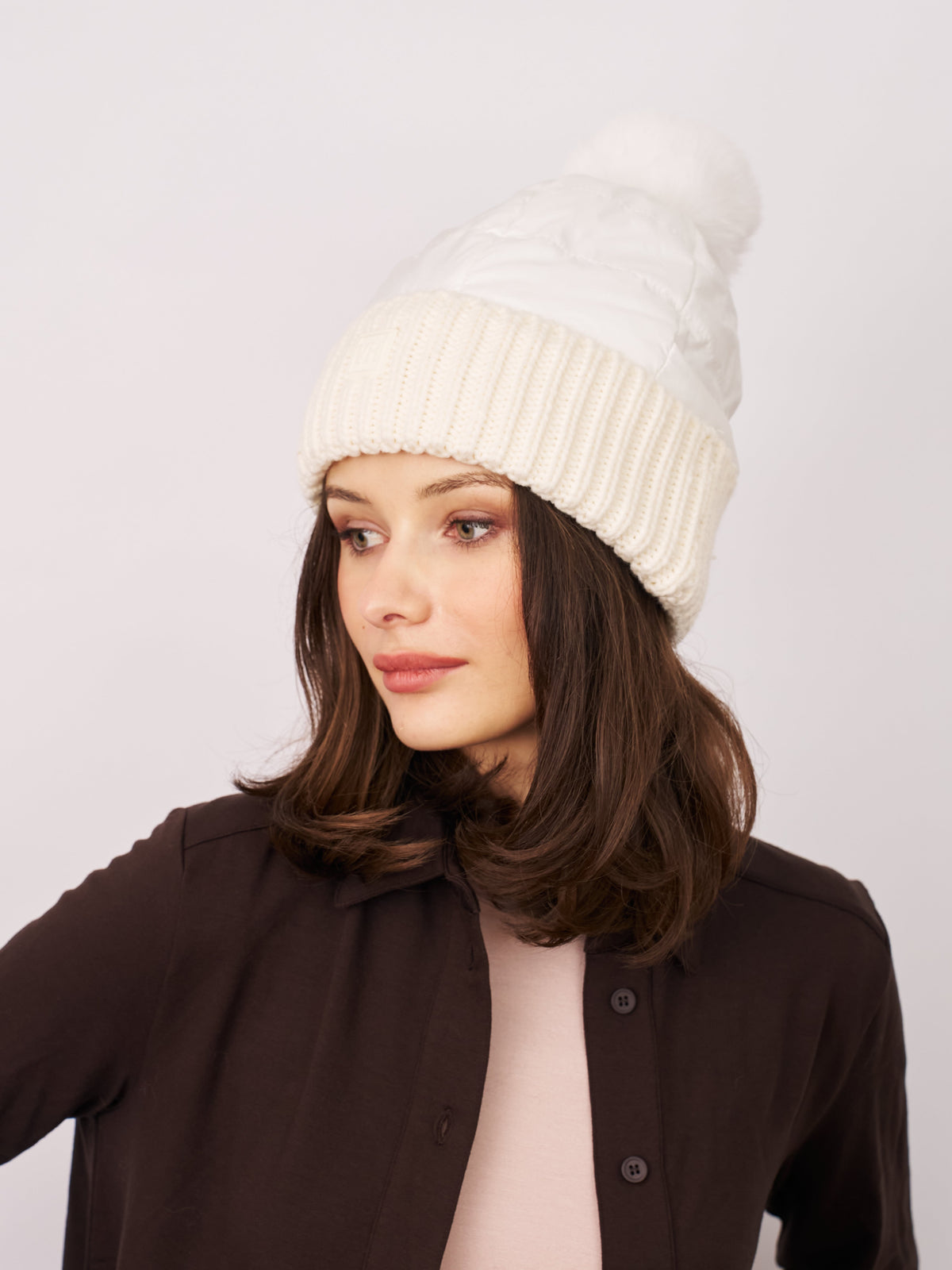 PUFFER POMPOM HAT - WHITE | Vintage Havana