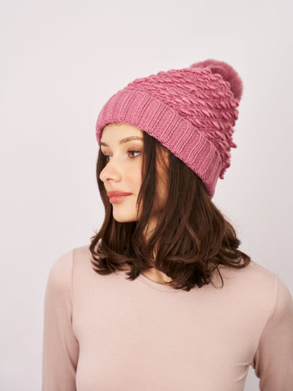 TURN UP POMPOM HAT - BLUSH | Vintage Havana