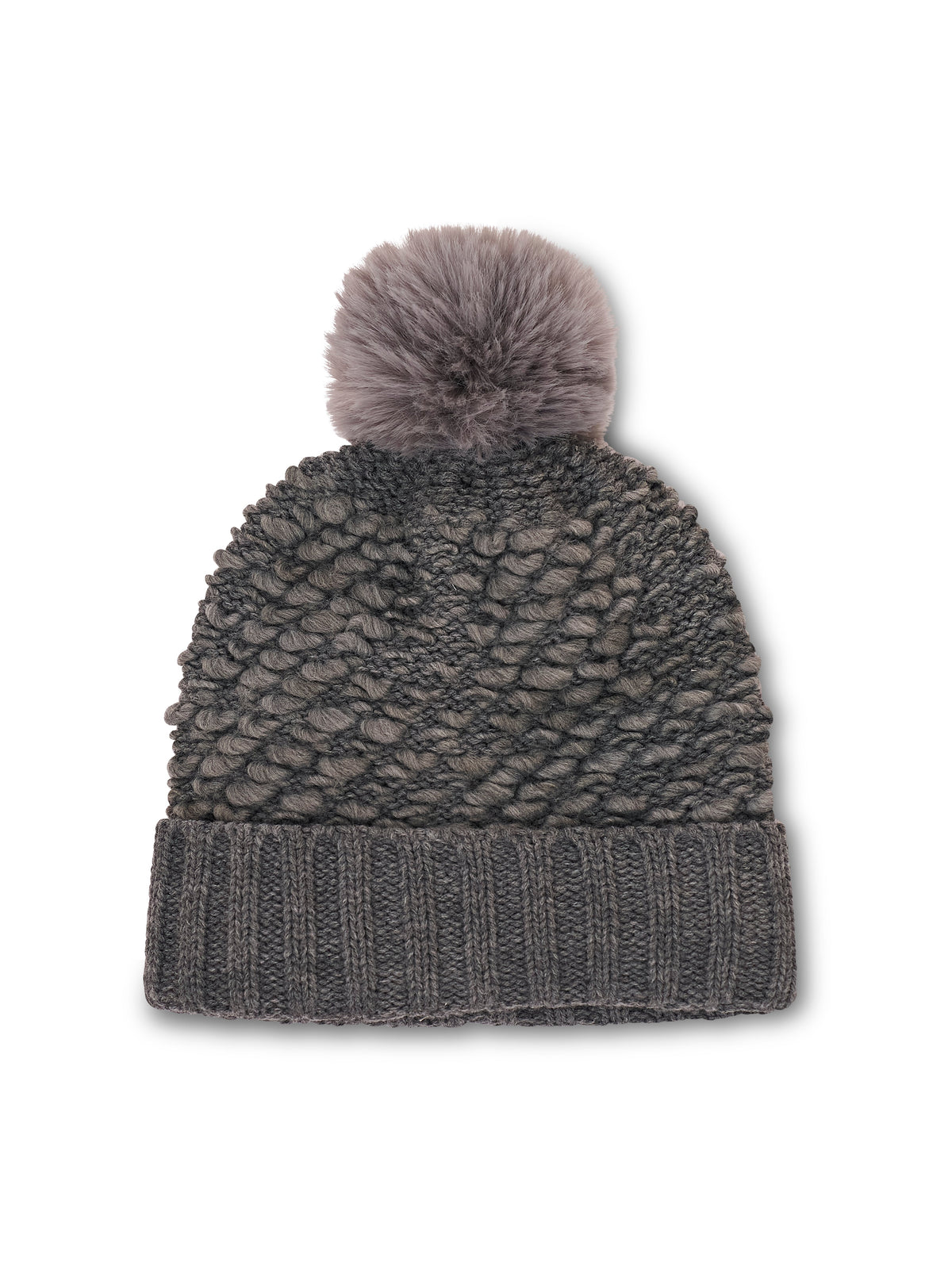 TURN UP POMPOM HAT - GREY | Vintage Havana