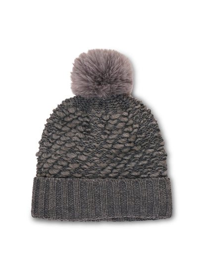 TURN UP POMPOM HAT - GREY | Vintage Havana