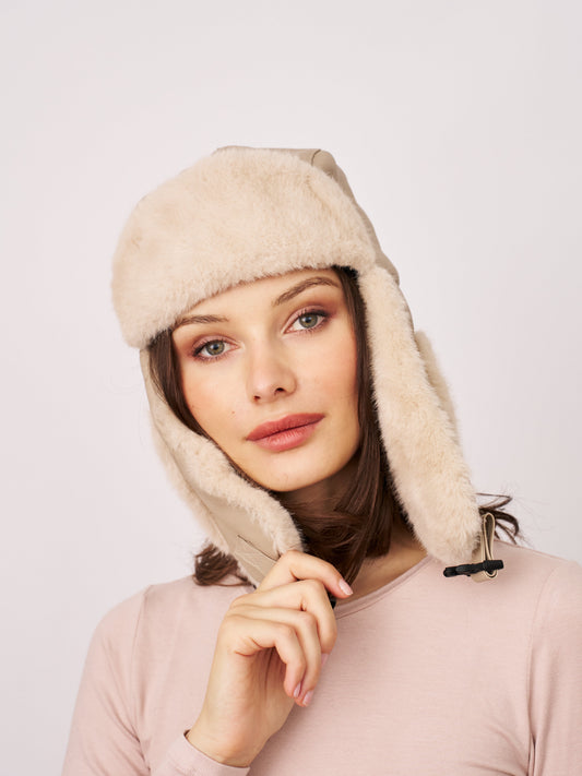 FUR TRAPPER HAT - CREAM | Vintage Havana