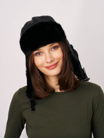 FUR TRAPPER HAT - BLACK | Vintage Havana
