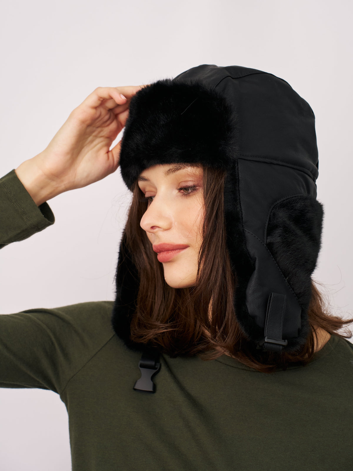 FUR TRAPPER HAT - BLACK | Vintage Havana