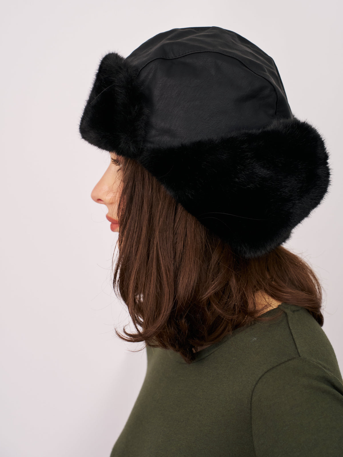 FUR TRAPPER HAT - BLACK | Vintage Havana