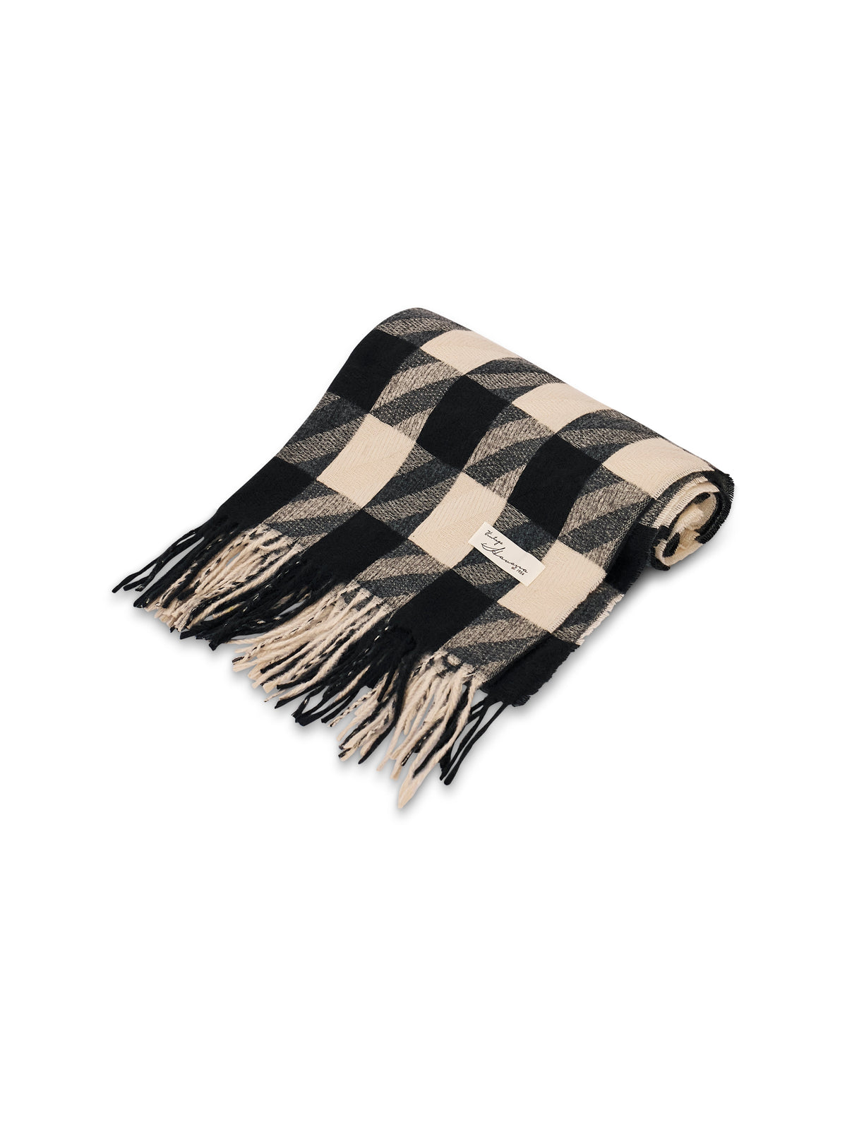 HOUNDSTOOTH TASSEL SCARF - BLACK | Vintage Havana