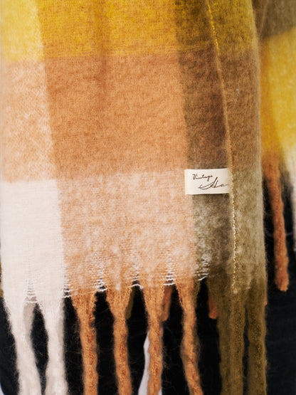 CHECK BRUSH TASSEL SCARF - YELLOW | Vintage Havana