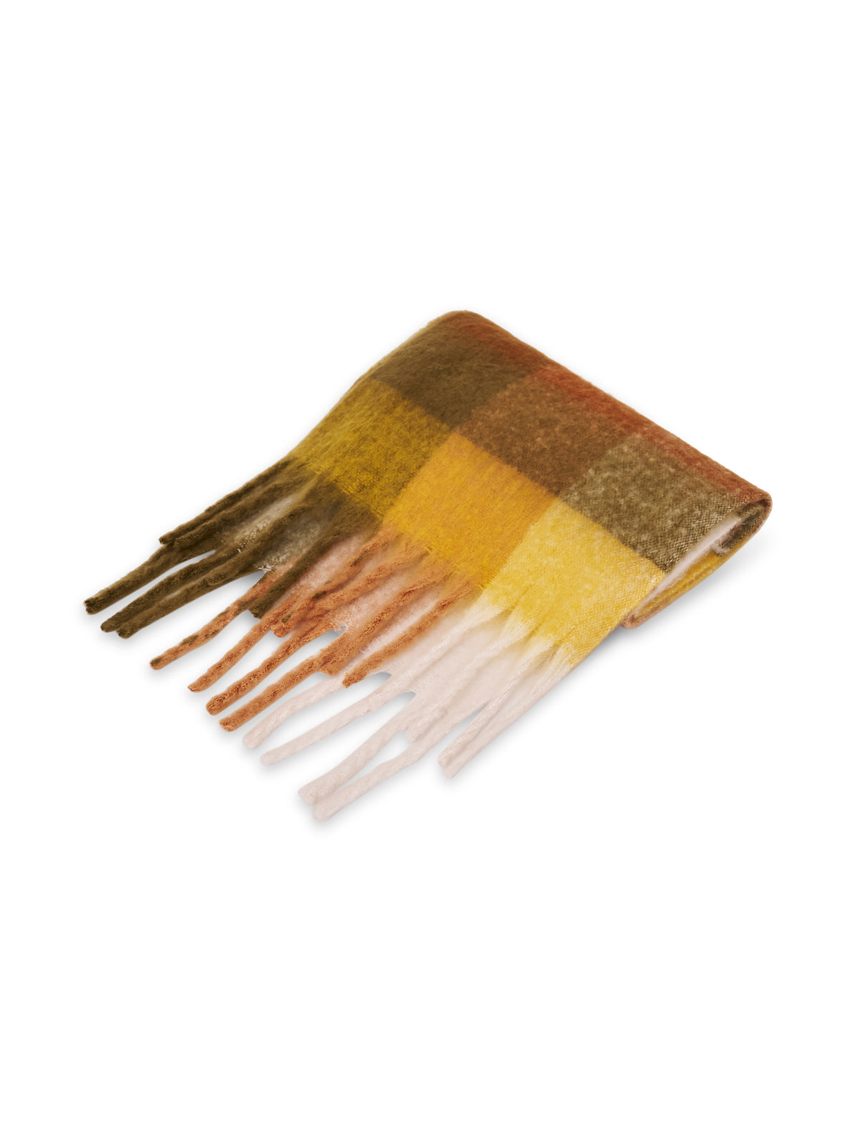 CHECK BRUSH TASSEL SCARF - YELLOW | Vintage Havana