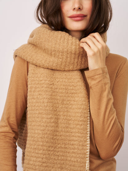 BLANKET STITCH KNIT SCARF - WHEAT/IVORY | Vintage Havana