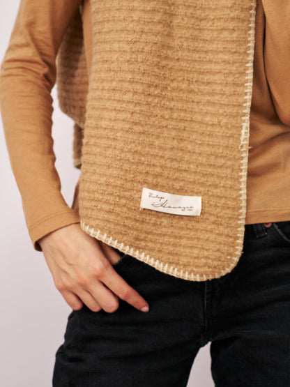 BLANKET STITCH KNIT SCARF - WHEAT/IVORY | Vintage Havana