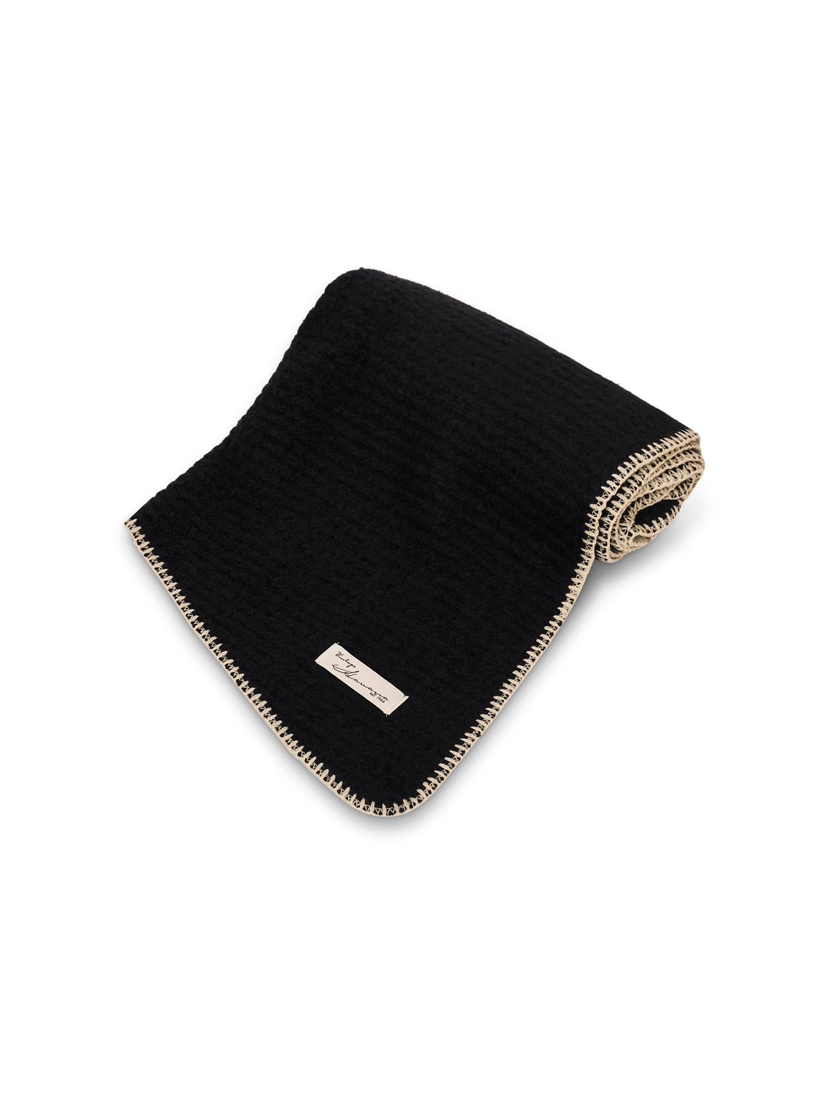 BLANKET STITCH KNIT SCARF - BLACK/IVORY | Vintage Havana