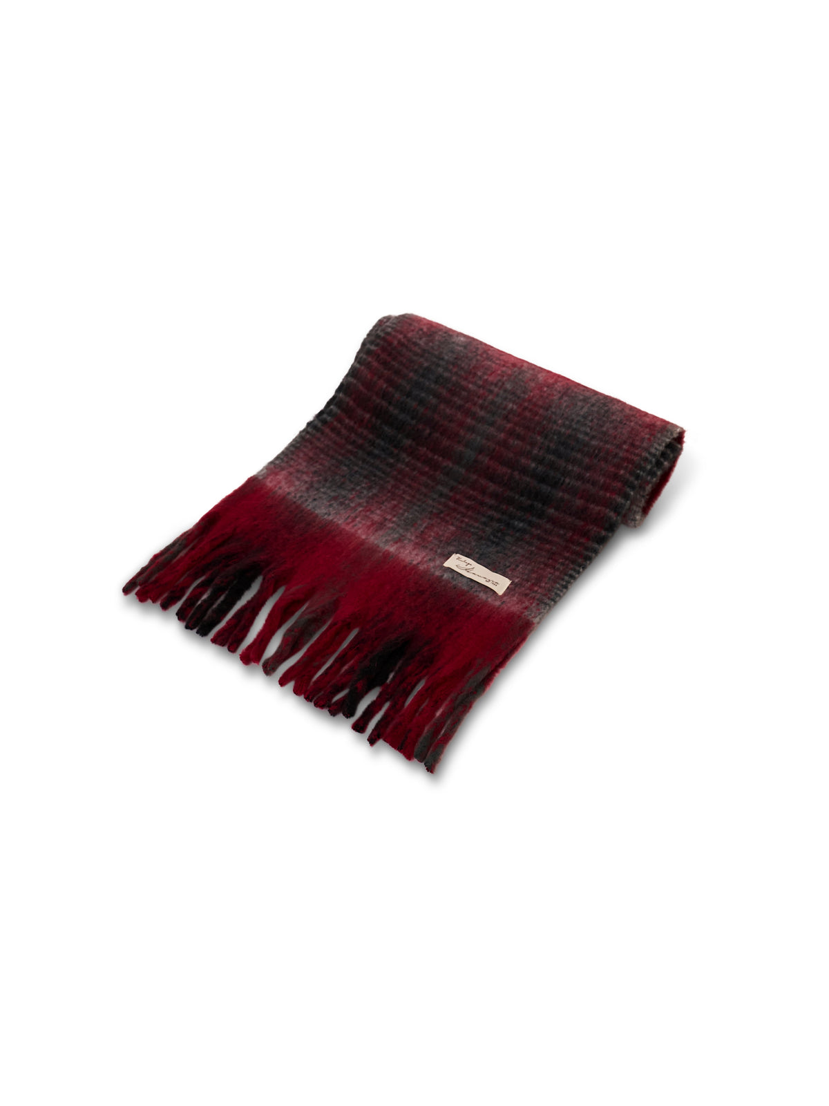 CHECK CHUNKY TASSEL SCARF - RED | Vintage Havana