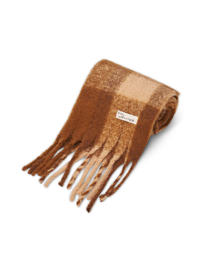 CHECK TASSEL SCARF - TAN | Vintage Havana