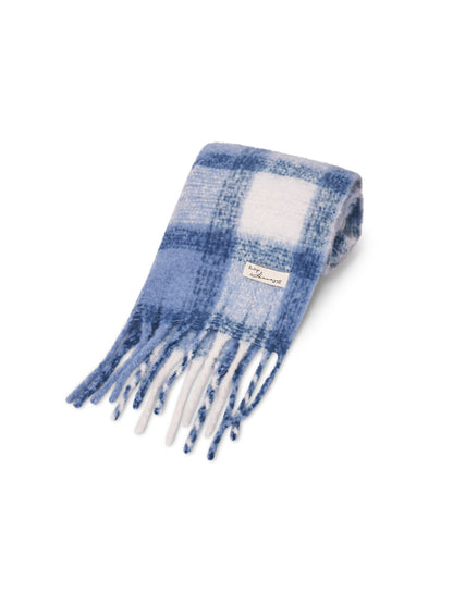 CHECK TASSEL SCARF - BLUE | Vintage Havana