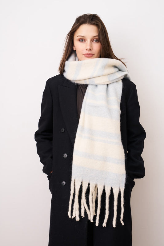STRIPE BRUSH TASSEL SCARF - BLUE | Vintage Havana