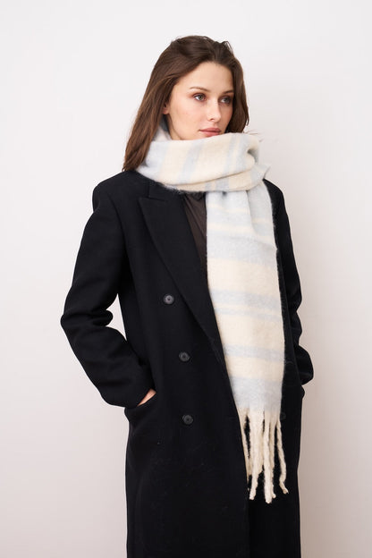 STRIPE BRUSH TASSEL SCARF - BLUE | Vintage Havana