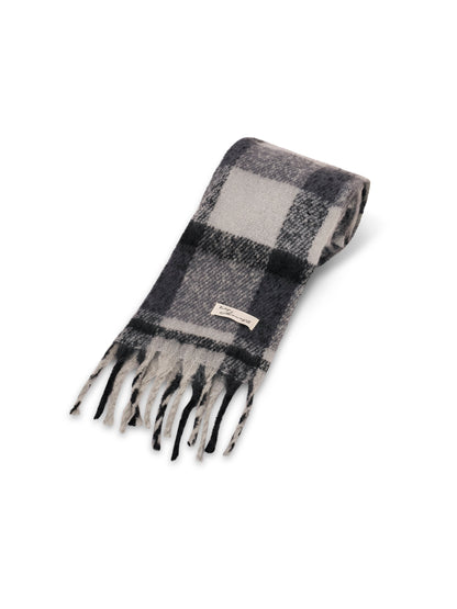 CHECK BRUSH TASSEL SCARF - BLACK | Vintage Havana