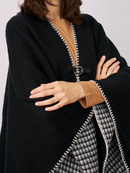 WHIPSTITCH RUANA - BLACK/IVORY | Vintage Havana