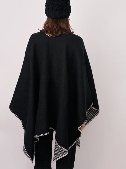 WHIPSTITCH RUANA - BLACK/IVORY | Vintage Havana