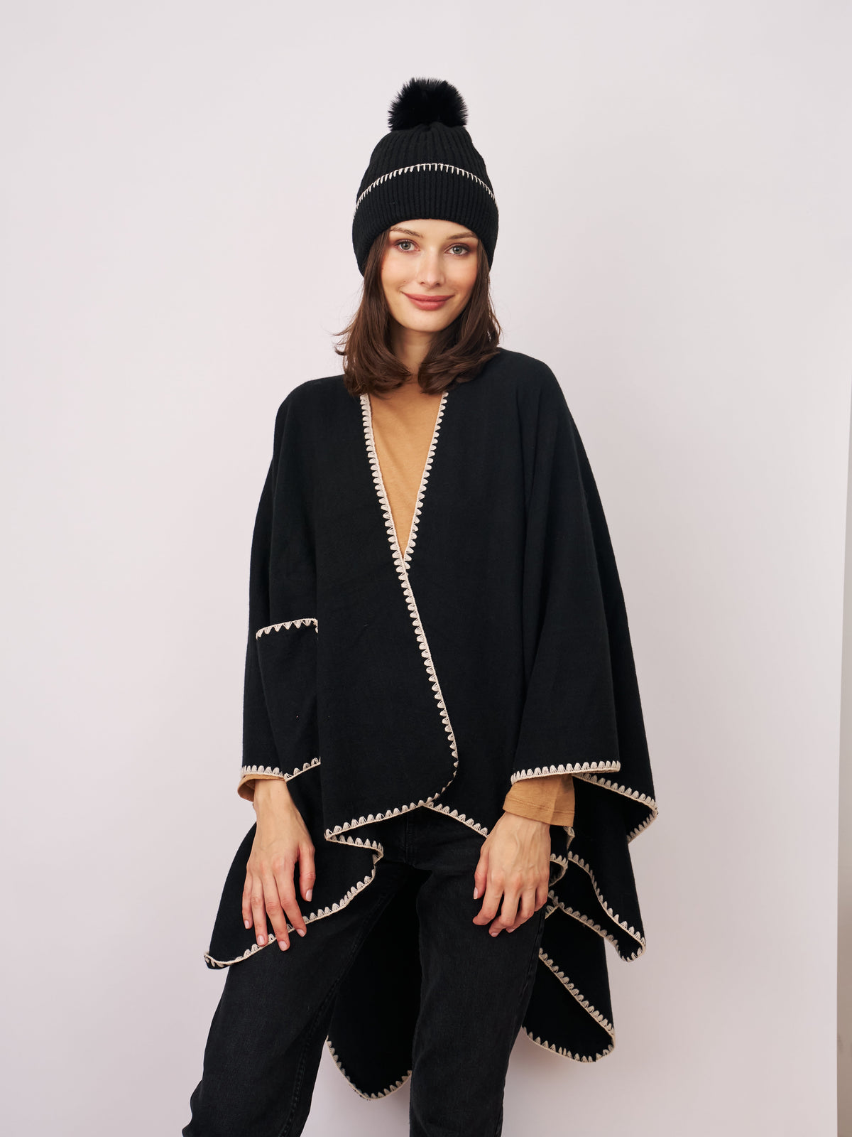 WHIPSTITCH RUANA WITH POCKETS | Vintage Havana