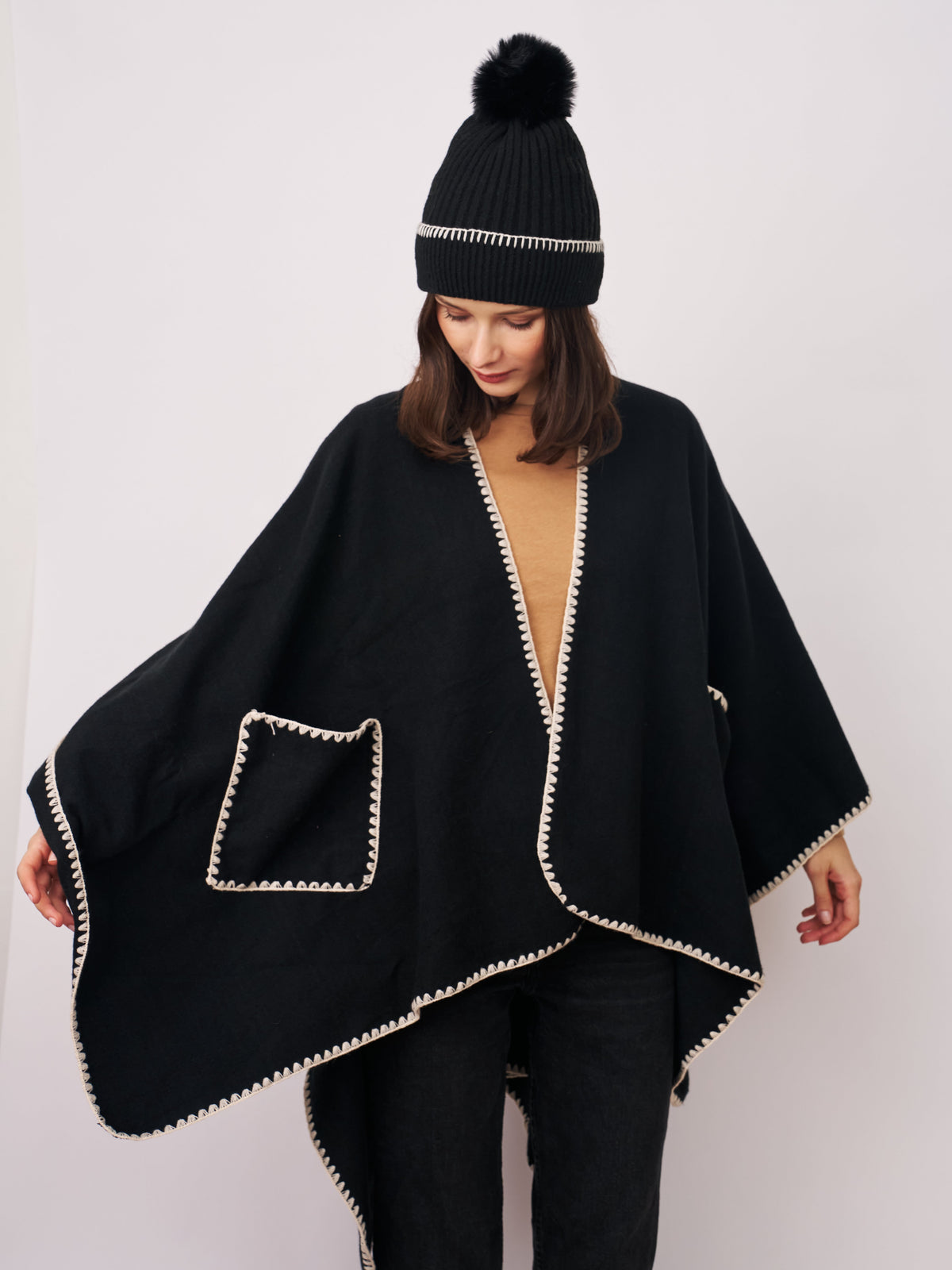 WHIPSTITCH RUANA WITH POCKETS | Vintage Havana