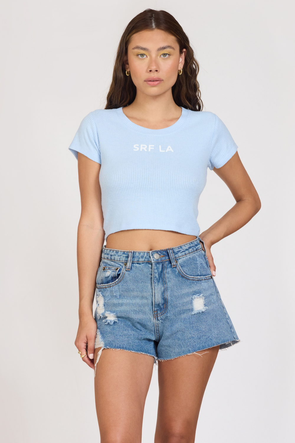 "Surf LA" Surfside Blue Rib Hacci Cropped Tee | Vintage Havana